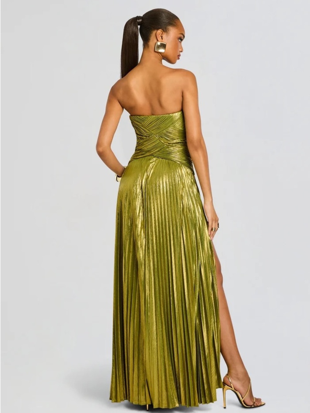 Retrofête Metallic Olive-Gold Strapless Pleated Maxi Gown - Stephie Gown - Picture 3 of 4